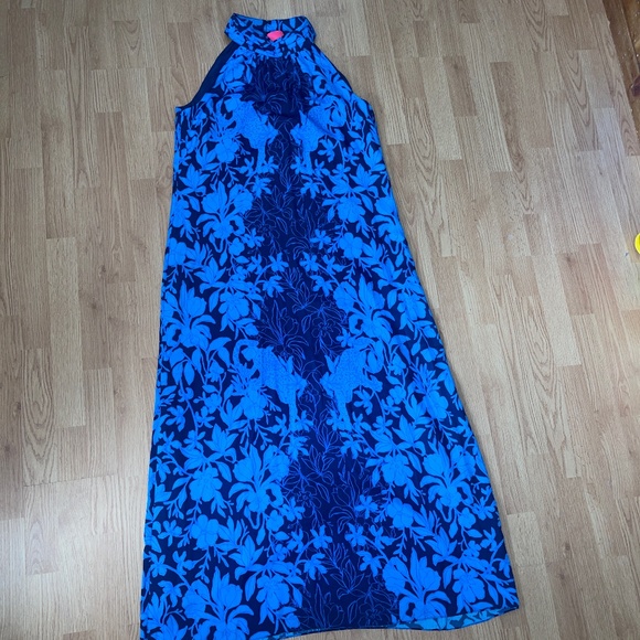 EUC Lilly Pulitzer Blue Donita Floral Halter  Maxi Dress Size 14 - Picture 2 of 8
